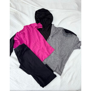 Girls Primary Black Hoodie, Flare Leggings & Pink Tee Set Bundle Size 8